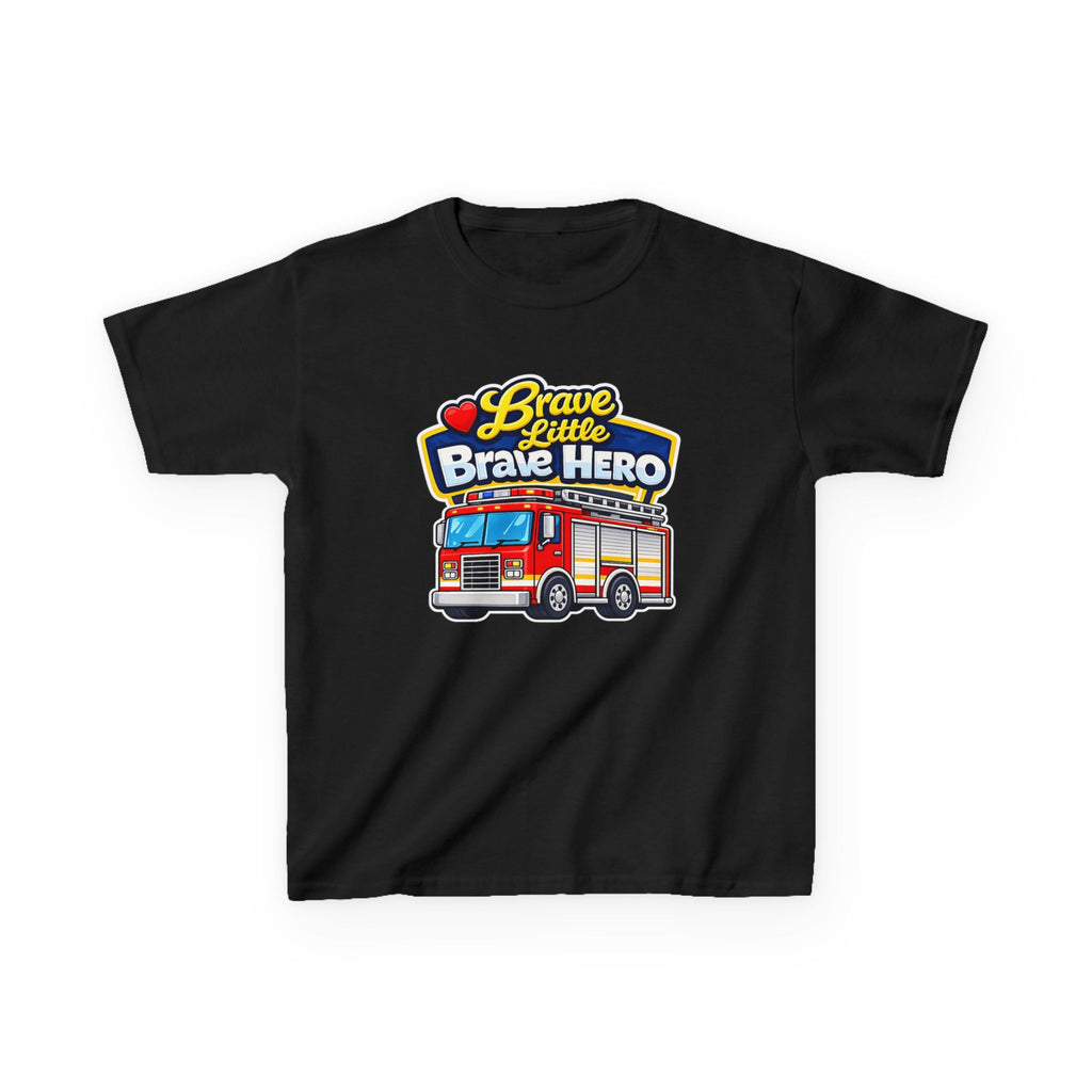 Kids Tee — "Brave Little Brave Hero" Firetruck T-Shirt Graphic