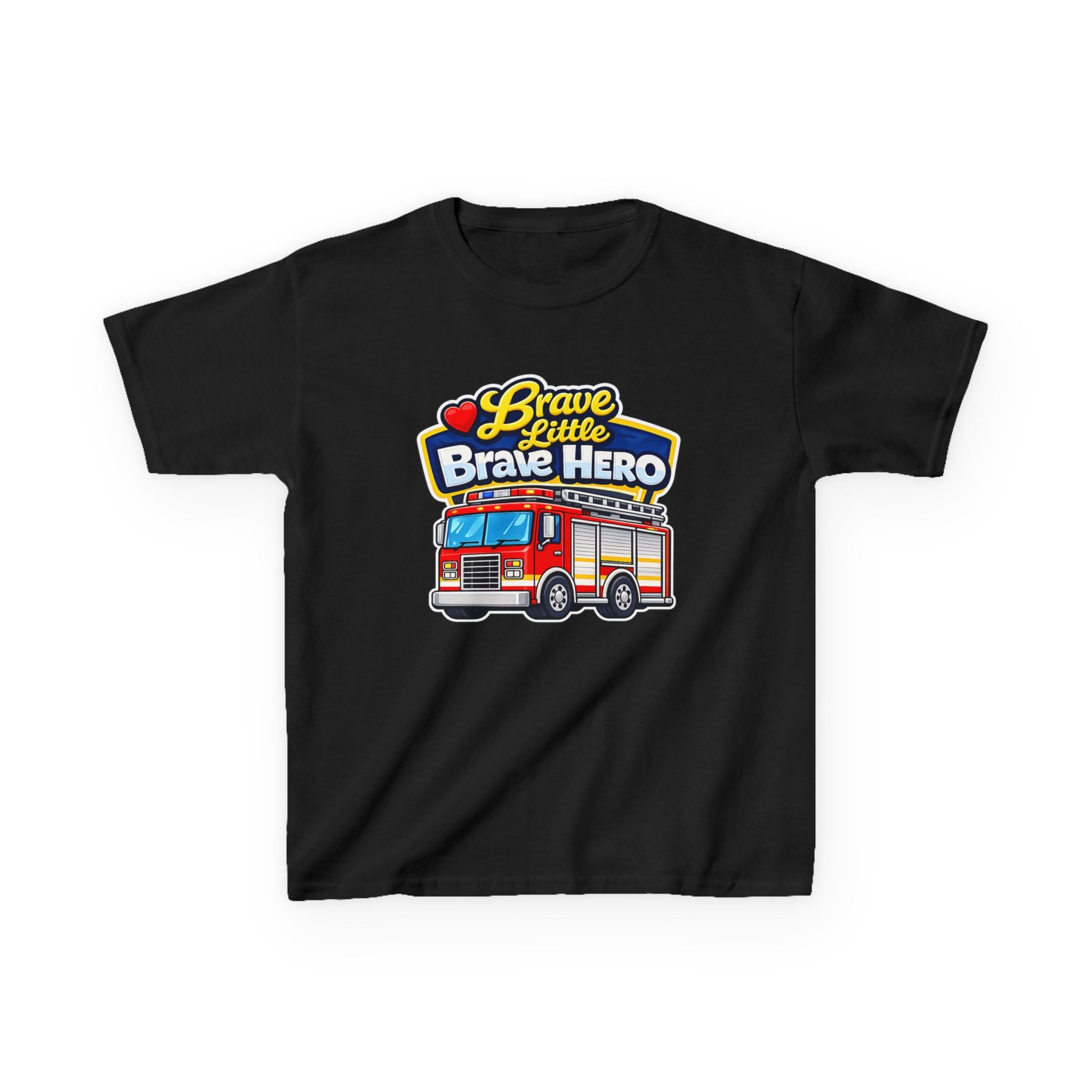 Kids Tee — "Brave Little Brave Hero" Firetruck T-Shirt Graphic