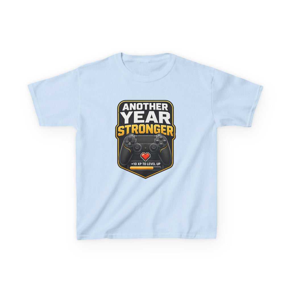 Kids Birthday T-Shirt — 'Another Year Stronger' +10 XP Level Up Graphic Tee