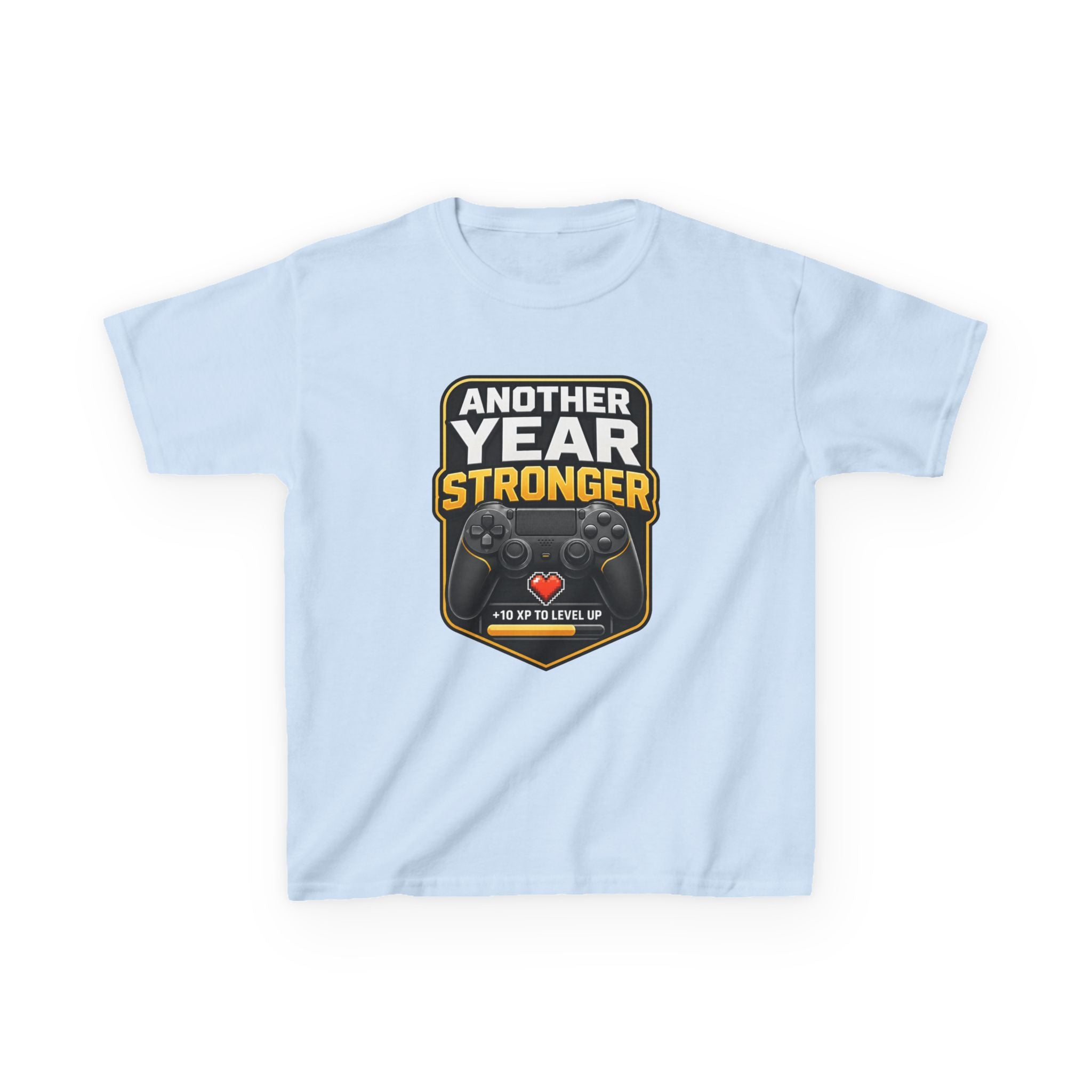 Kids Birthday T-Shirt — 'Another Year Stronger' +10 XP Level Up Graphic Tee