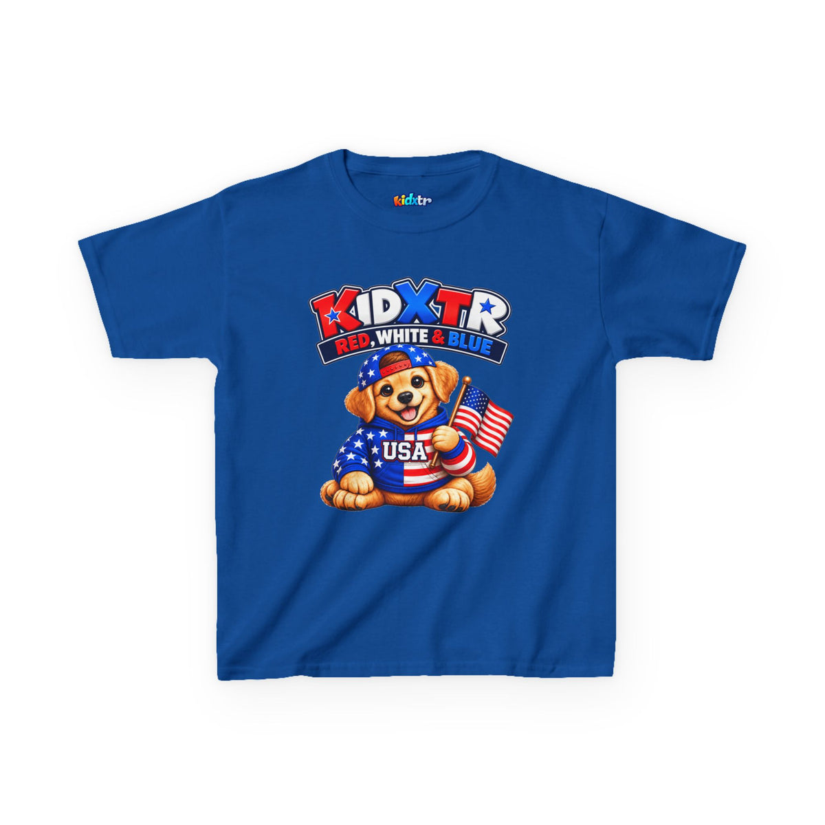 Kidxtr™ Kids Patriotic T-Shirt — 'Red, White & Blue' USA Dog Graphic Tee