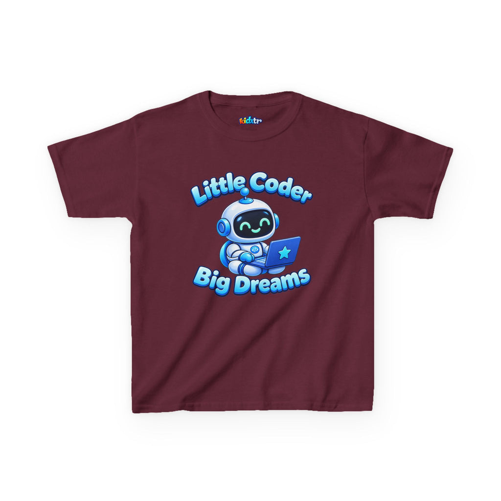 Kidxtr™ Kids Coder T-Shirt — 'Little Coder, Big Dreams' Robot Graphic Tee