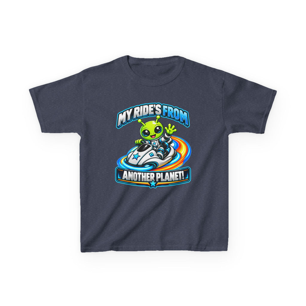 Kidxtr™ Kids Alien T-Shirt — 'My Ride's From Another Planet' Space Rider Graphic Tee