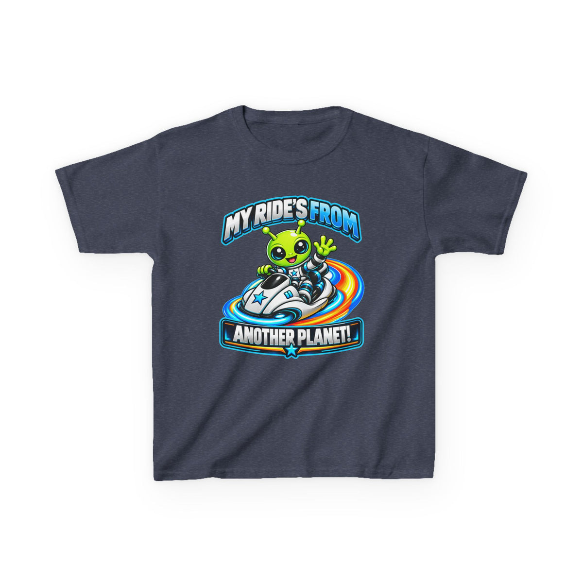 Kidxtr™ Kids Alien T-Shirt — 'My Ride's From Another Planet' Space Rider Graphic Tee