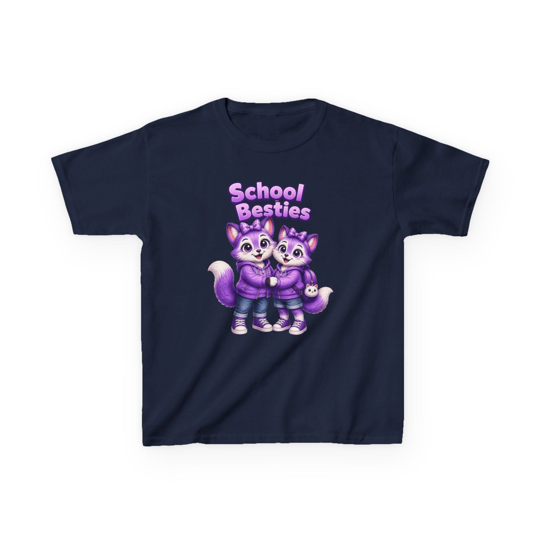 Kids Fox T-Shirt — 'School Besties' Purple Foxes Graphic Tee