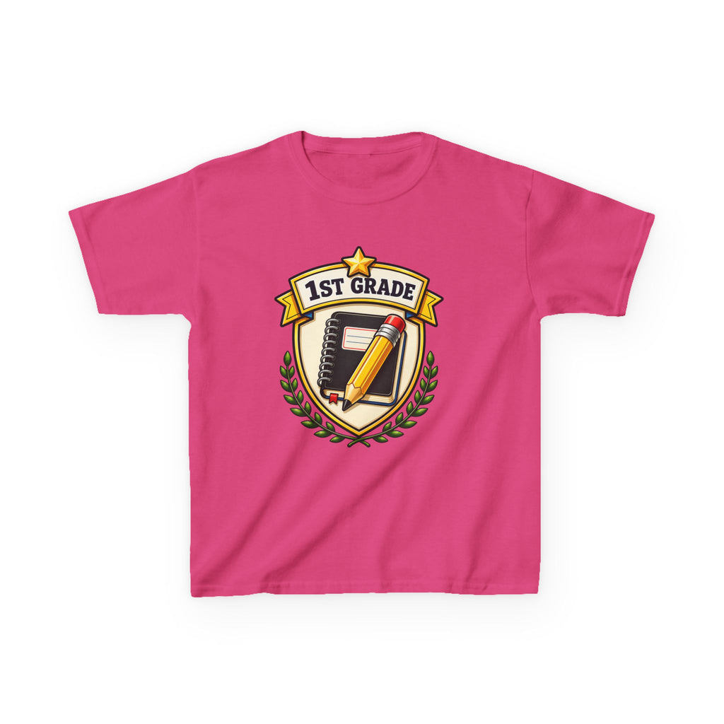 Kids 1st Grade T-Shirt — 'First Day Ready' Pencil & Notebook Badge Graphic Tee
