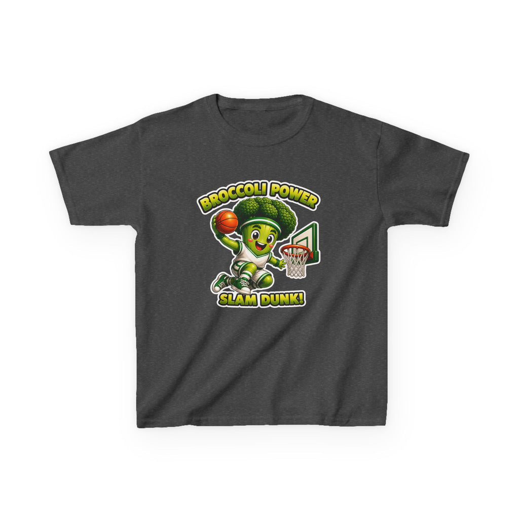 Kids Broccoli T-Shirt — 'Broccoli Power Slam Dunk!' Basketball Veggie Graphic Tee
