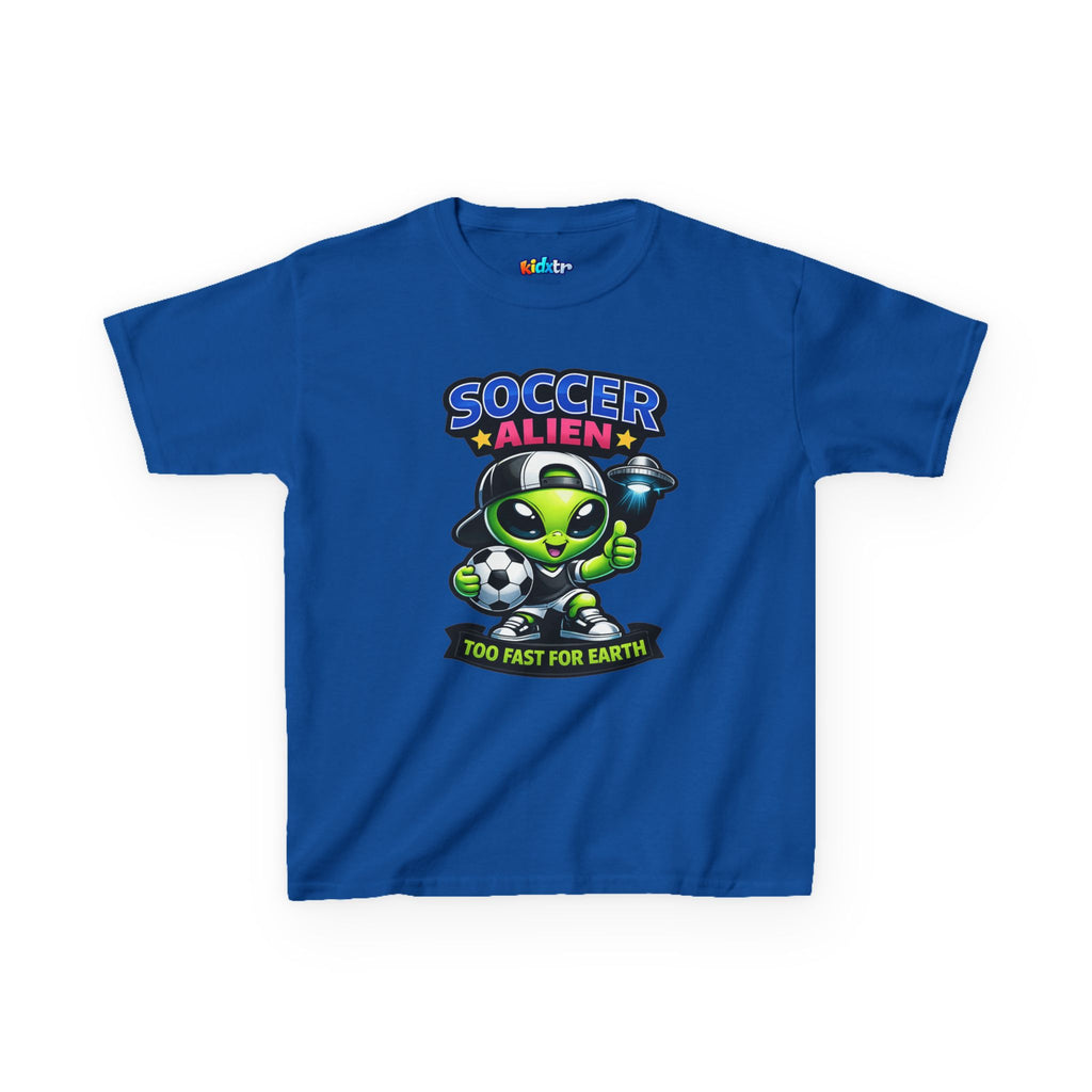Kidxtr™ Kids Soccer T-Shirt — 'Too Fast for Earth' Soccer Alien Graphic Tee