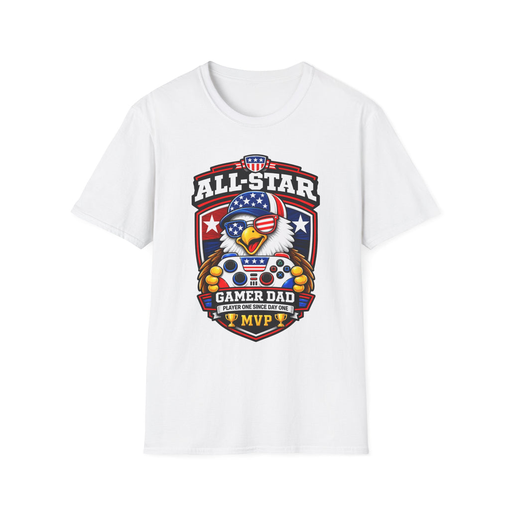 All-Star Gamer Dad T-Shirt — Patriotic Eagle Gaming Graphic Tee