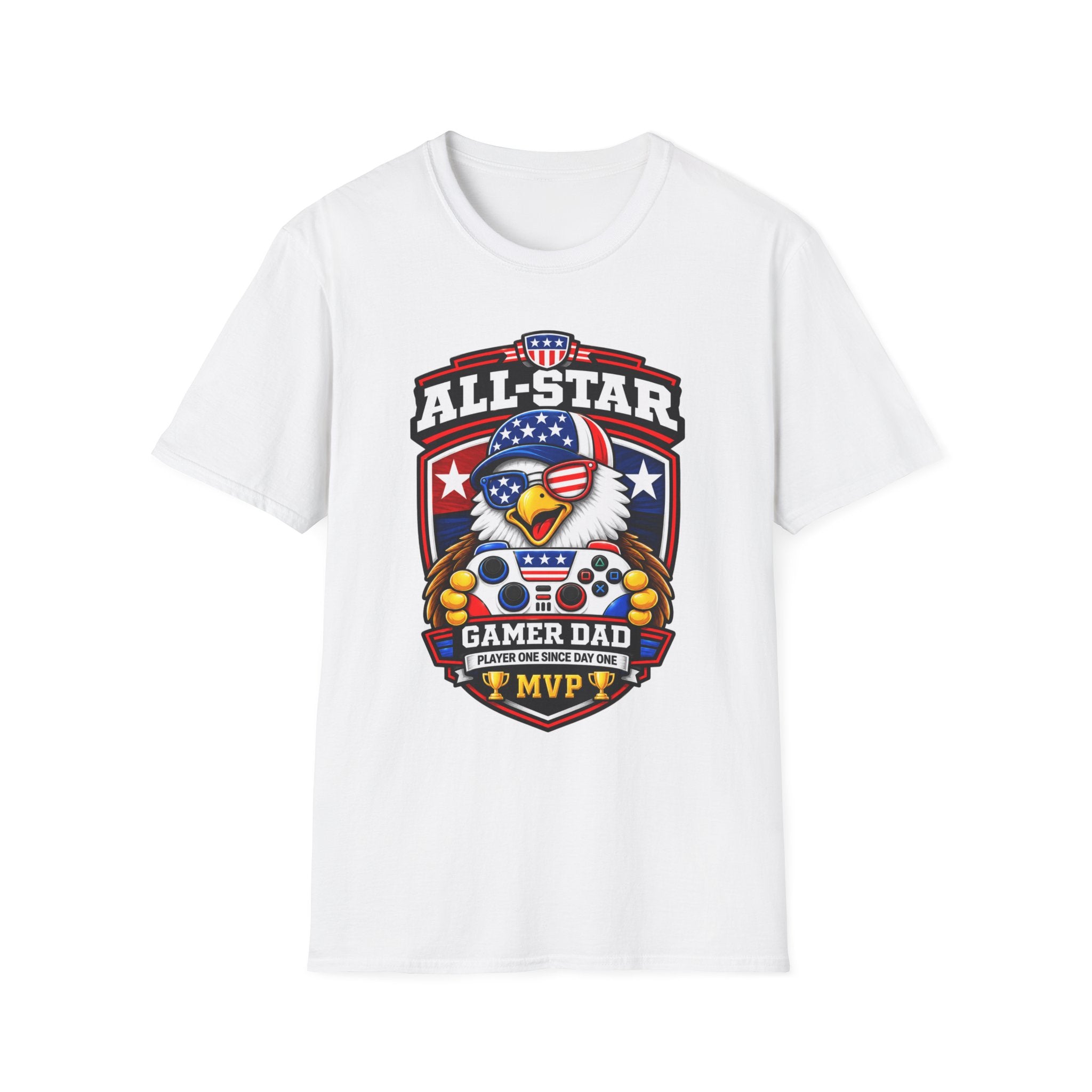 All-Star Gamer Dad T-Shirt — Patriotic Eagle Gaming Graphic Tee