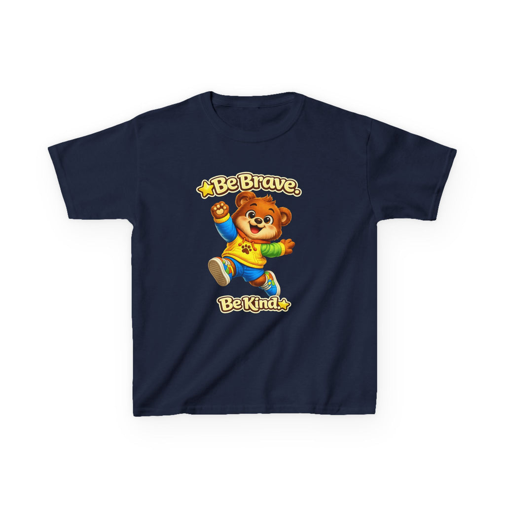 Kids Bear T-Shirt — 'Be Brave, Be Kind' Cute Bear Motivational Graphic Tee