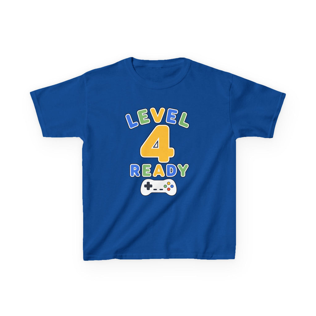 Kids Birthday Gaming T-Shirt — 'Level 4 Ready' Video Game Controller Graphic Tee