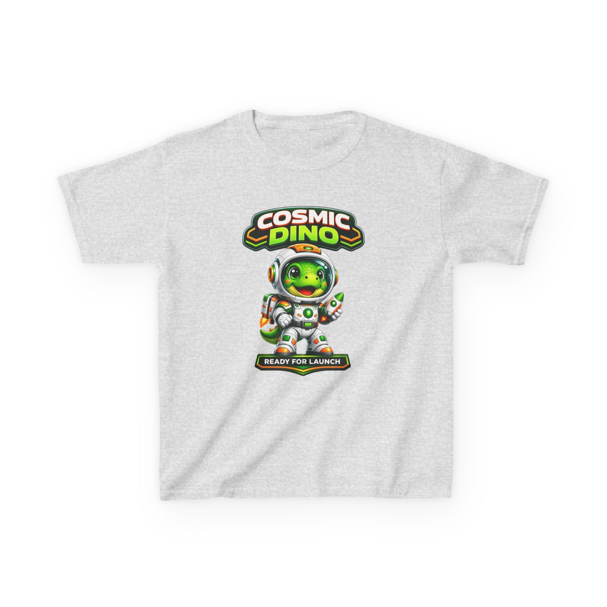 Cosmic Dino Kids T‑Shirt — 'Ready for Launch' Space Dinosaur Tee