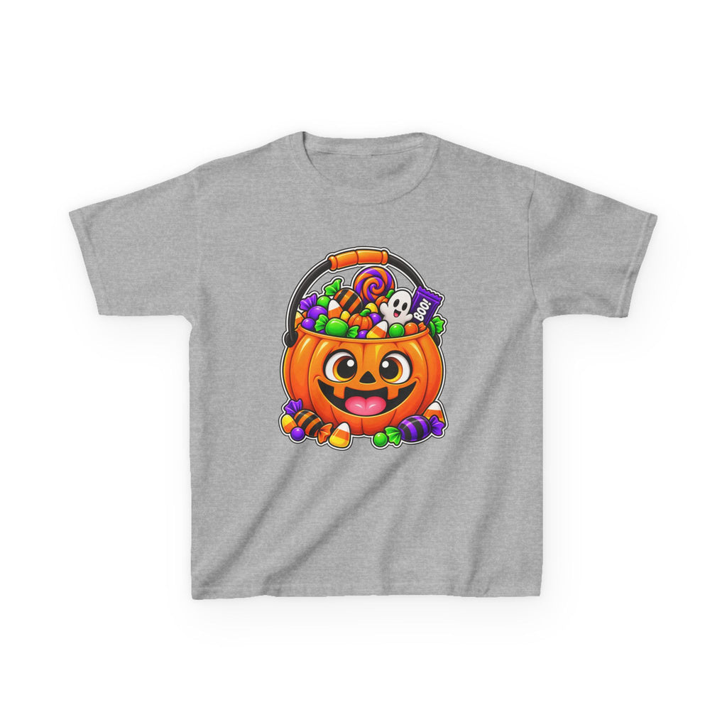 Kidxtr™ Kids Pumpkin T-Shirt — 'Trick or Treat' Jack-O-Lantern Candy Basket Graphic Tee