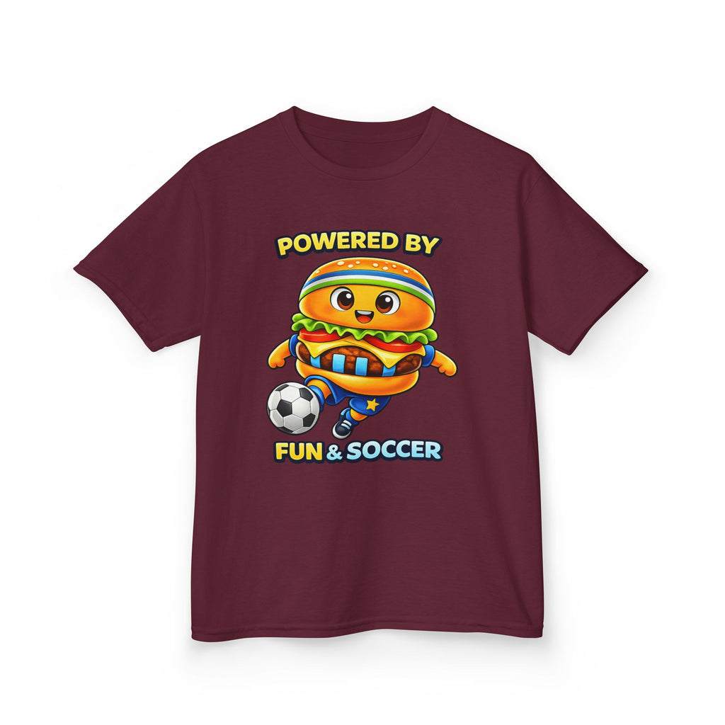Kids Soccer T-Shirt — 'Powered by Fun & Soccer' Burger Graphic Tee