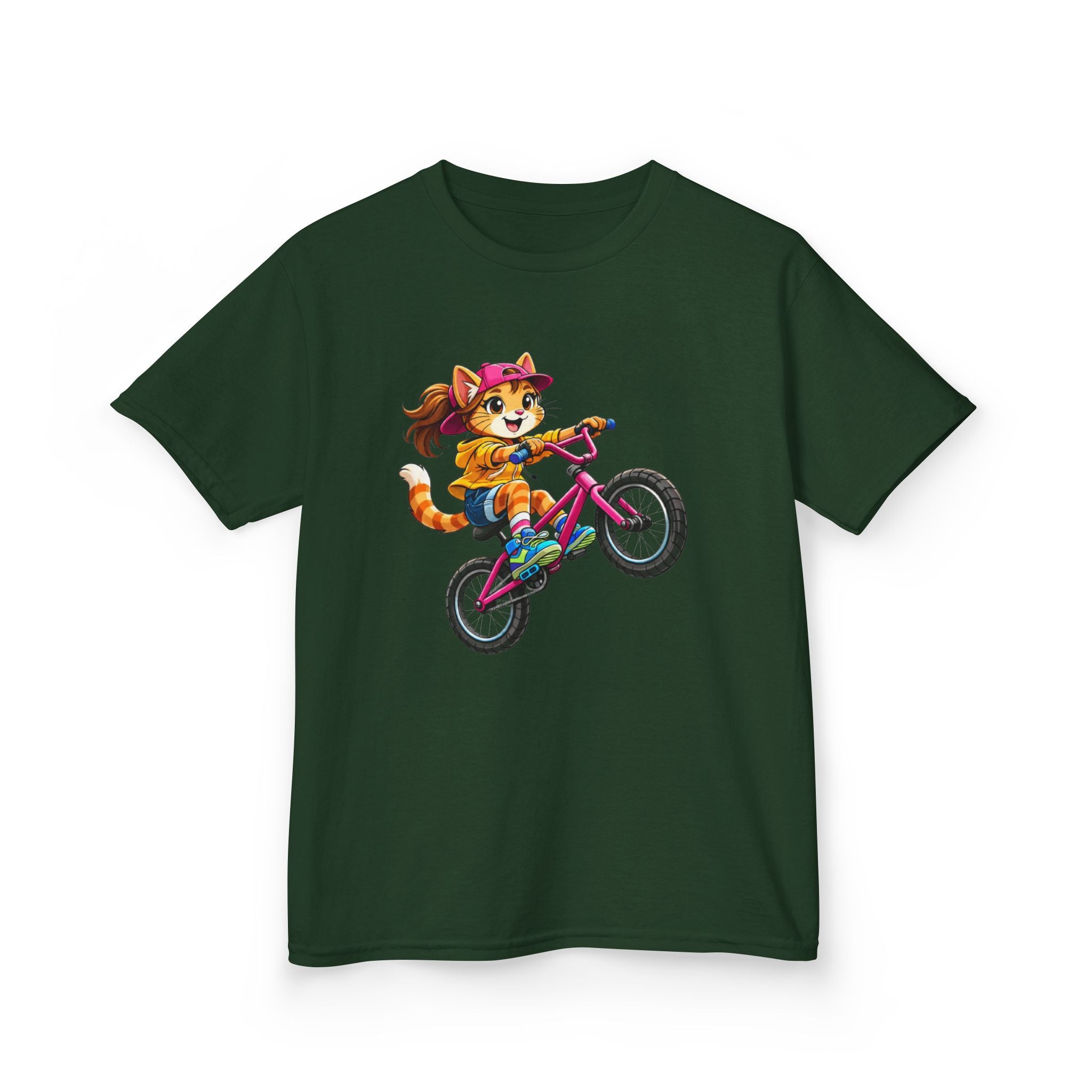 Kids Fox T-Shirt — 'Ride Bold' Cartoon Fox Girl on Bike Graphic Tee