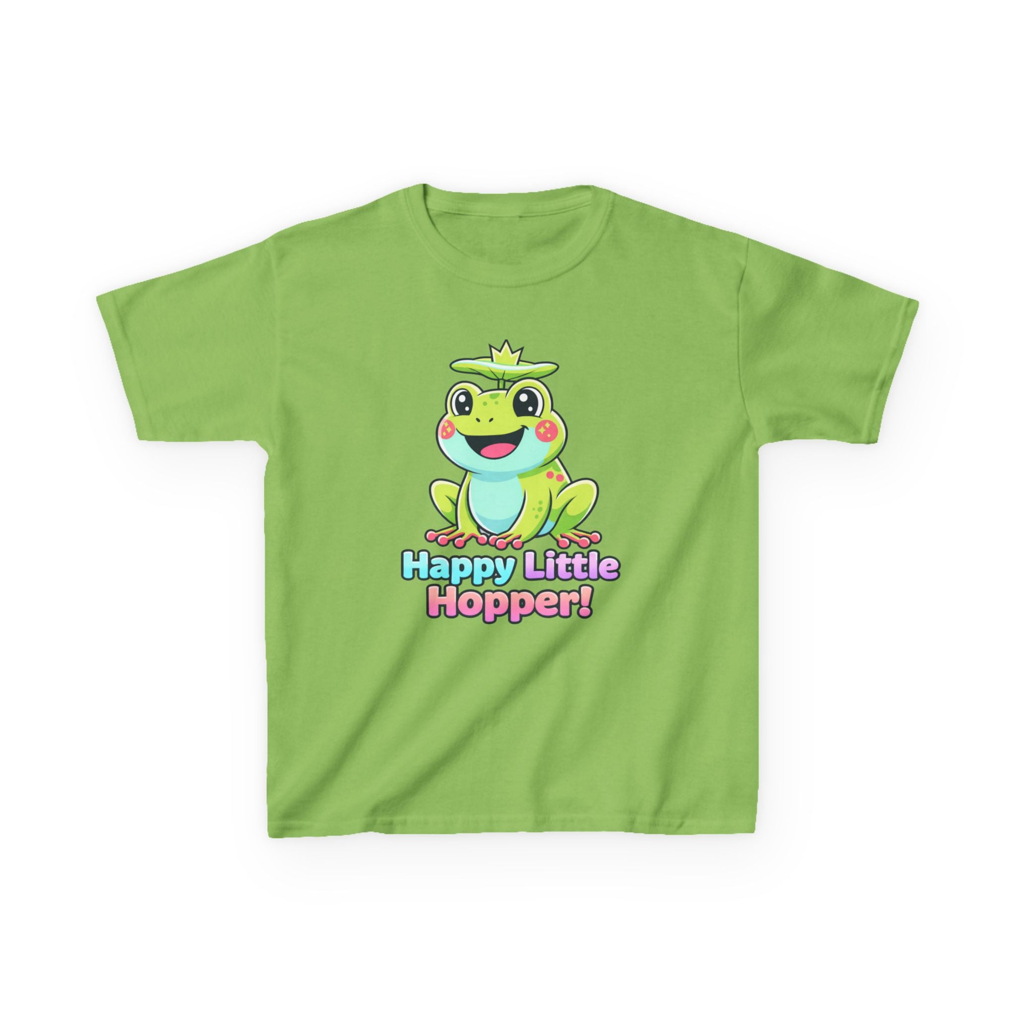 Kids Frog T-Shirt — 'Happy Little Hopper!' Cartoon Crown Frog Graphic Tee