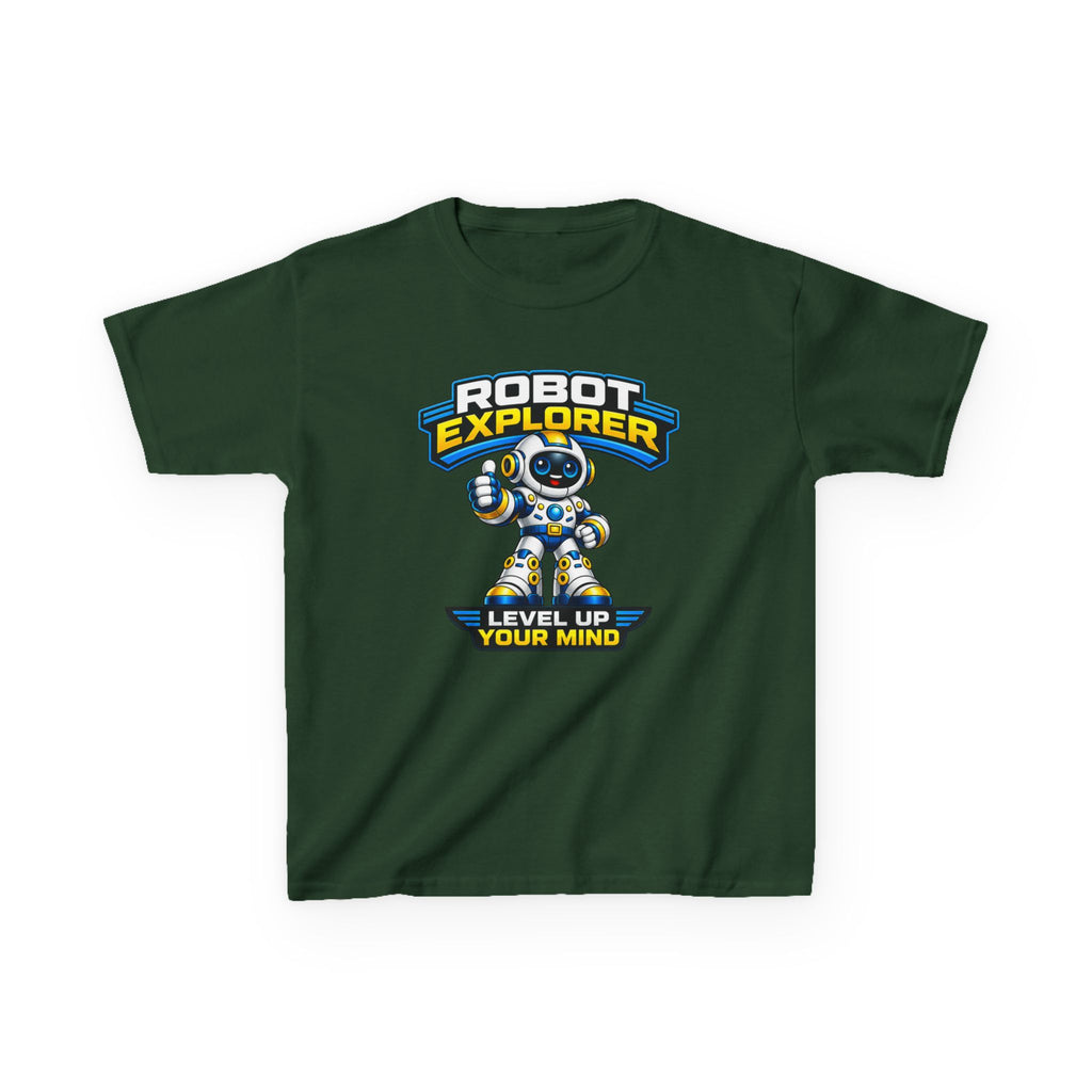 Kids T‑Shirt — "Robot Explorer: Level Up Your Mind" Cute STEM Robot Tee