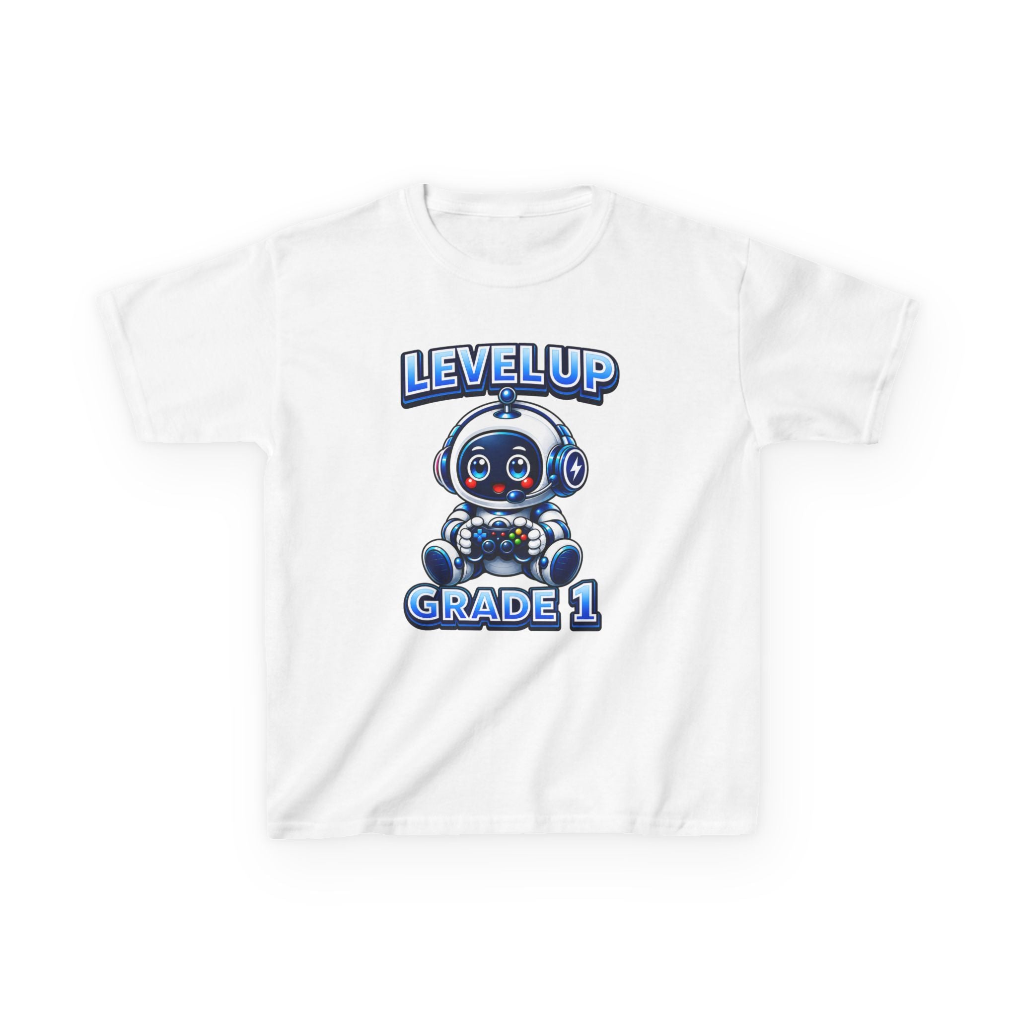 Kids Grade 1 T-Shirt — 'Level Up' Cute Robot Back-to-School Graphic Tee