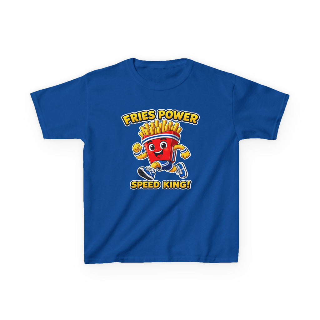 Kids French Fry T-Shirt — 'Fries Power Speed King' Funny Cartoon Graphic Tee