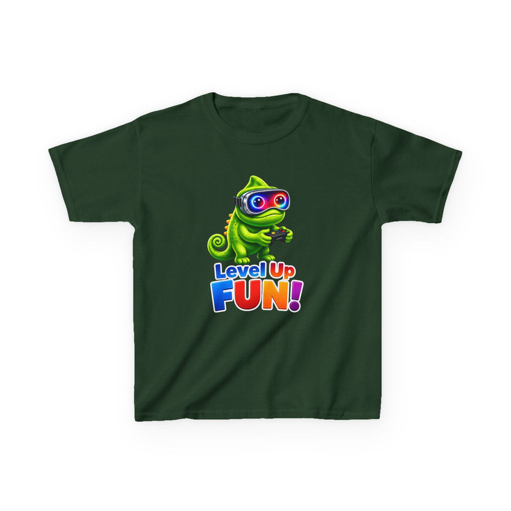 Kids Gaming T-Shirt — 'Level Up Fun!' Chameleon Gamer Graphic Tee
