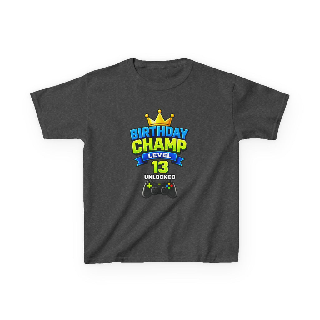 Kids Tee — "Birthday Champ Level 13 Unlocked" Gamer Birthday Shirt