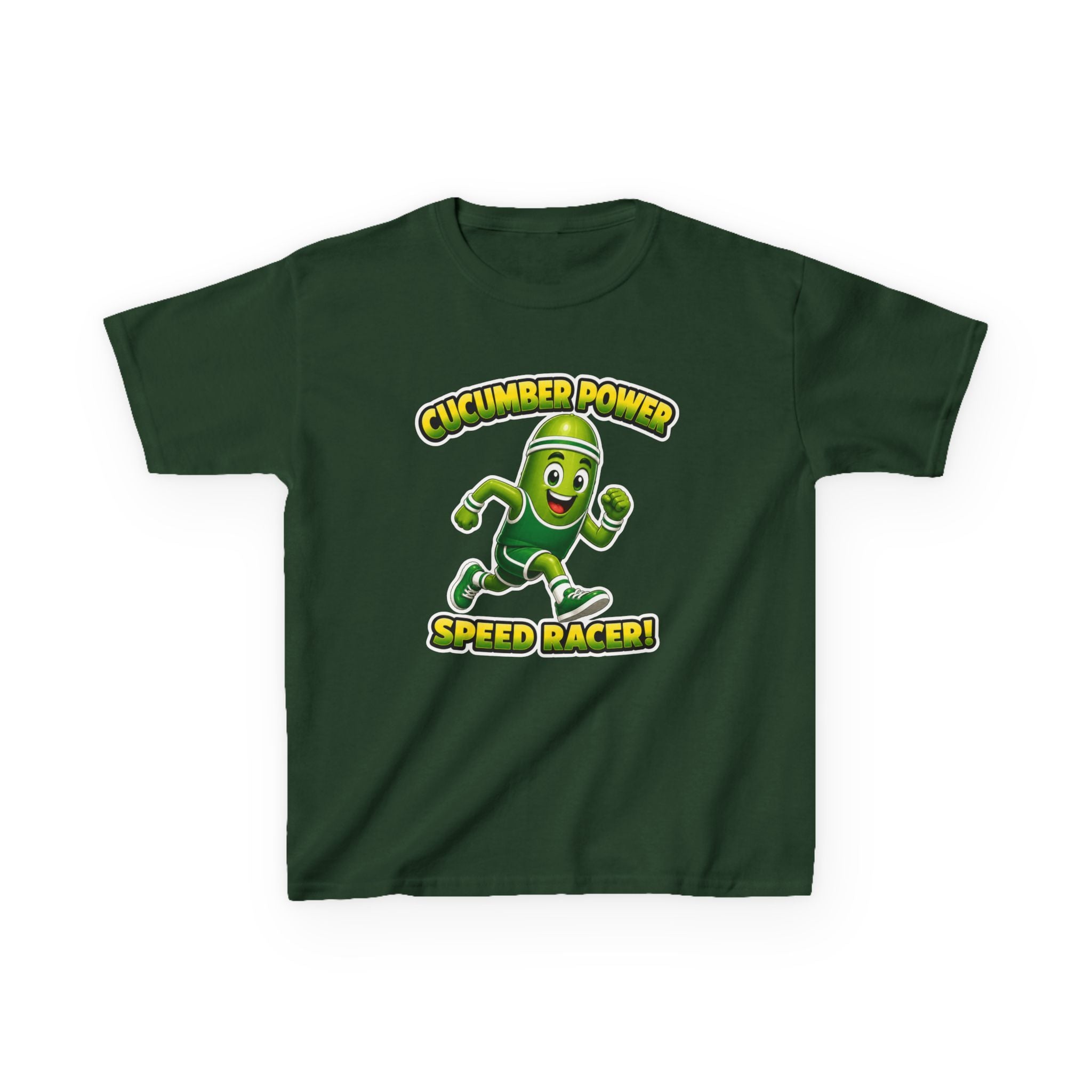 Kids T-Shirt — "Cucumber Power Speed Racer" Cute Cartoon Veggie Tee for Children