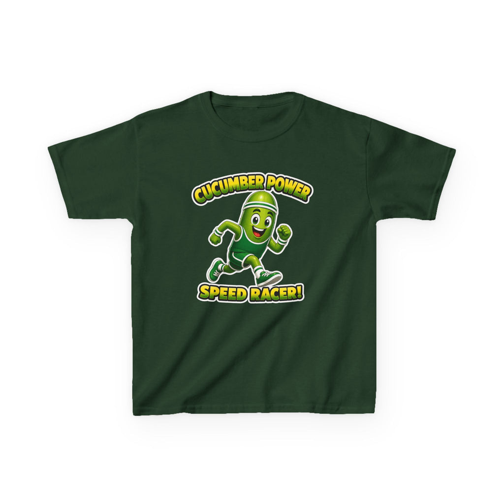 Kids Cucumber T-Shirt — 'Cucumber Power Speed Racer' Cute Cartoon Veggie Graphic Tee