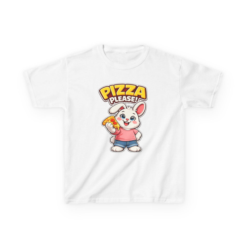Kids Bunny T-Shirt — 'Pizza Please!' Cartoon Graphic Tee