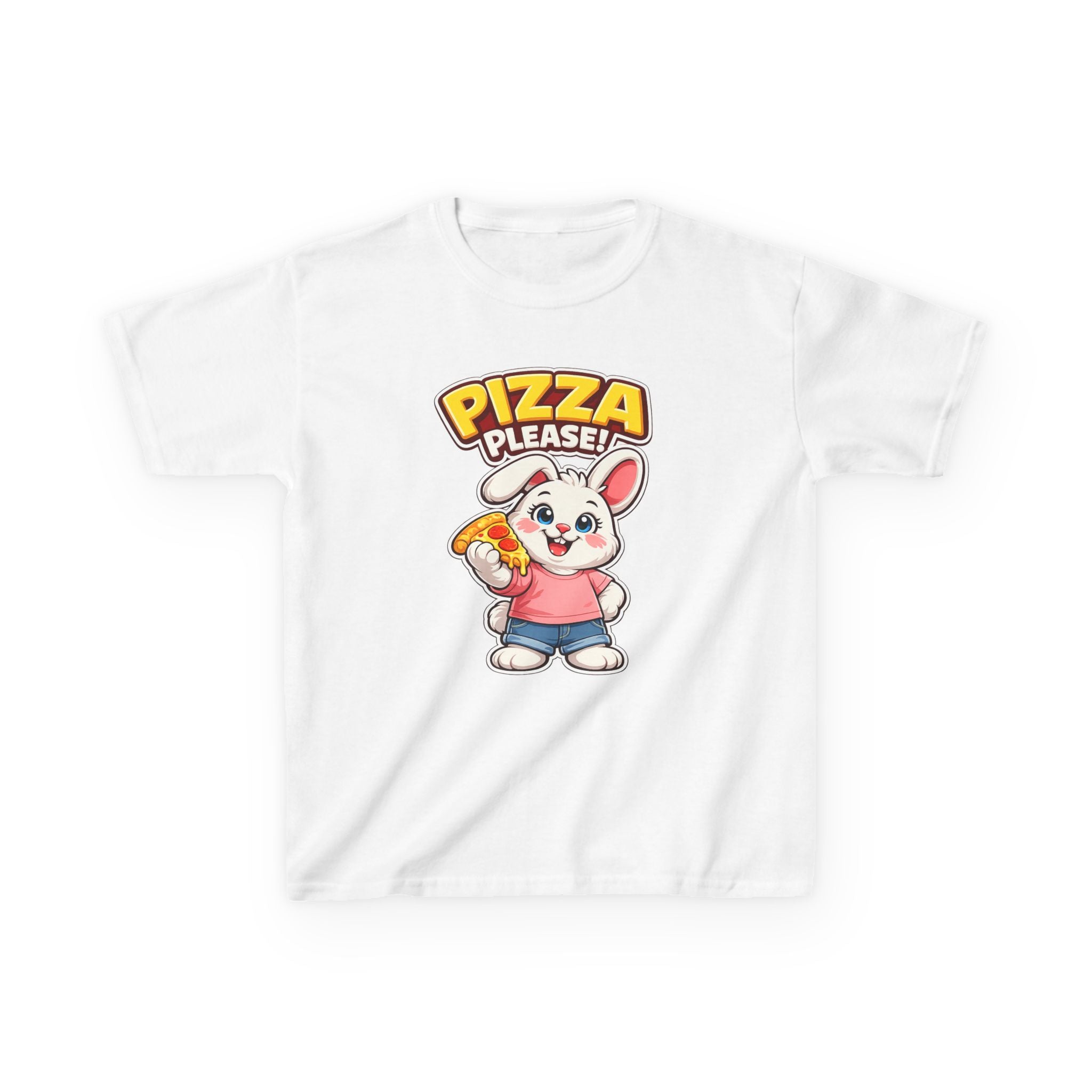 Kids Bunny T-Shirt — 'Pizza Please!' Cartoon Graphic Tee