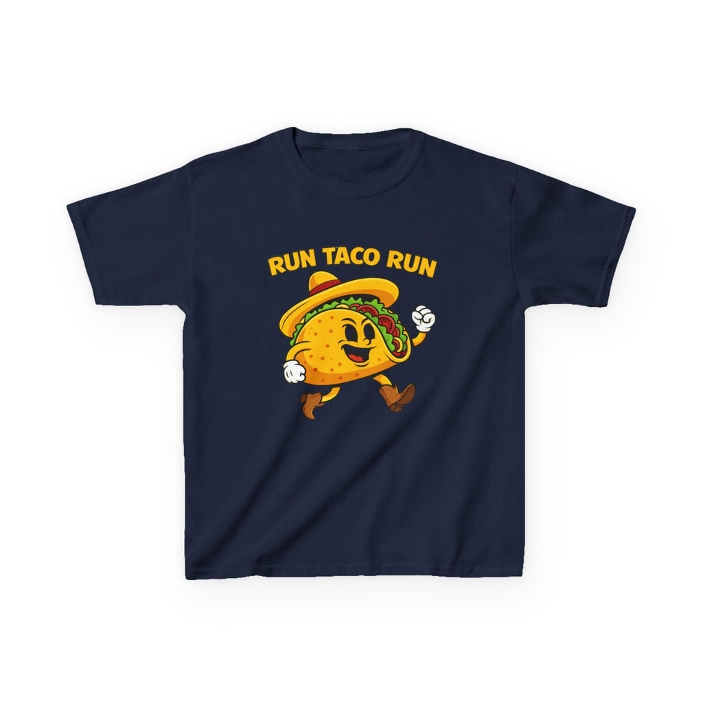 Kids Funny T-Shirt — 'Run Taco Run!' Cute Running Taco Graphic Tee