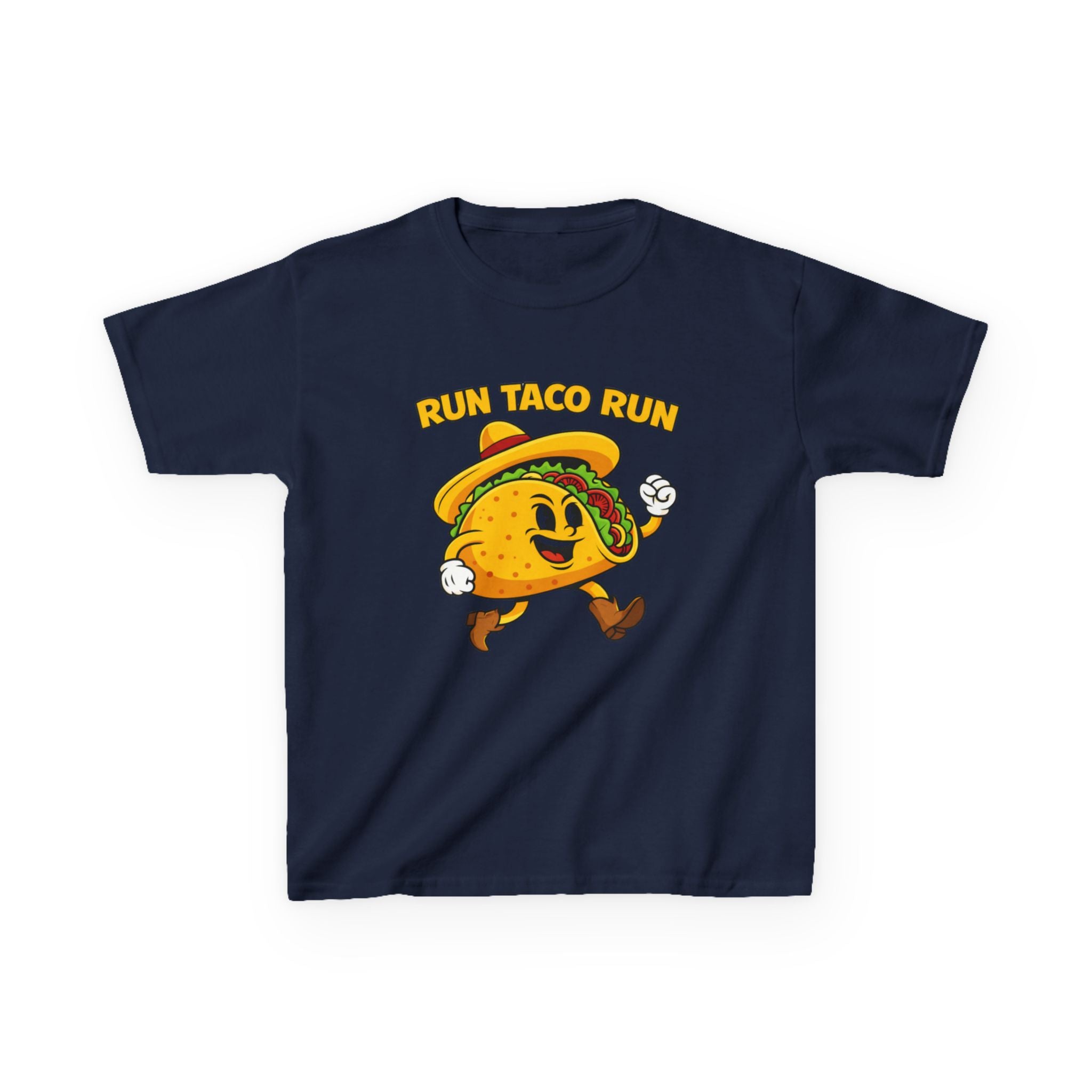 Kids Funny T-Shirt — 'Run Taco Run!' Cute Running Taco Graphic Tee
