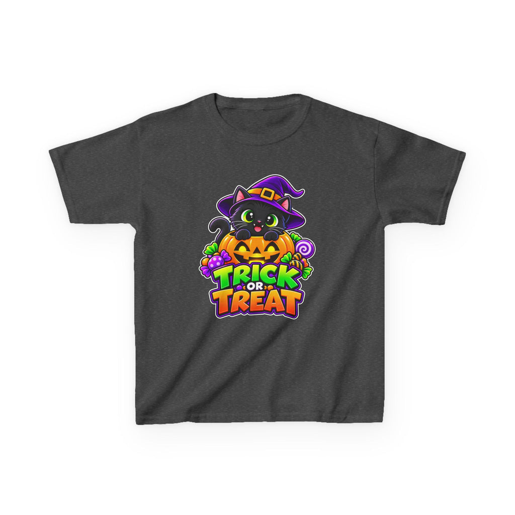 Kidxtr™ Kids Halloween T-Shirt — 'Trick or Treat' Black Cat in Pumpkin Graphic Tee
