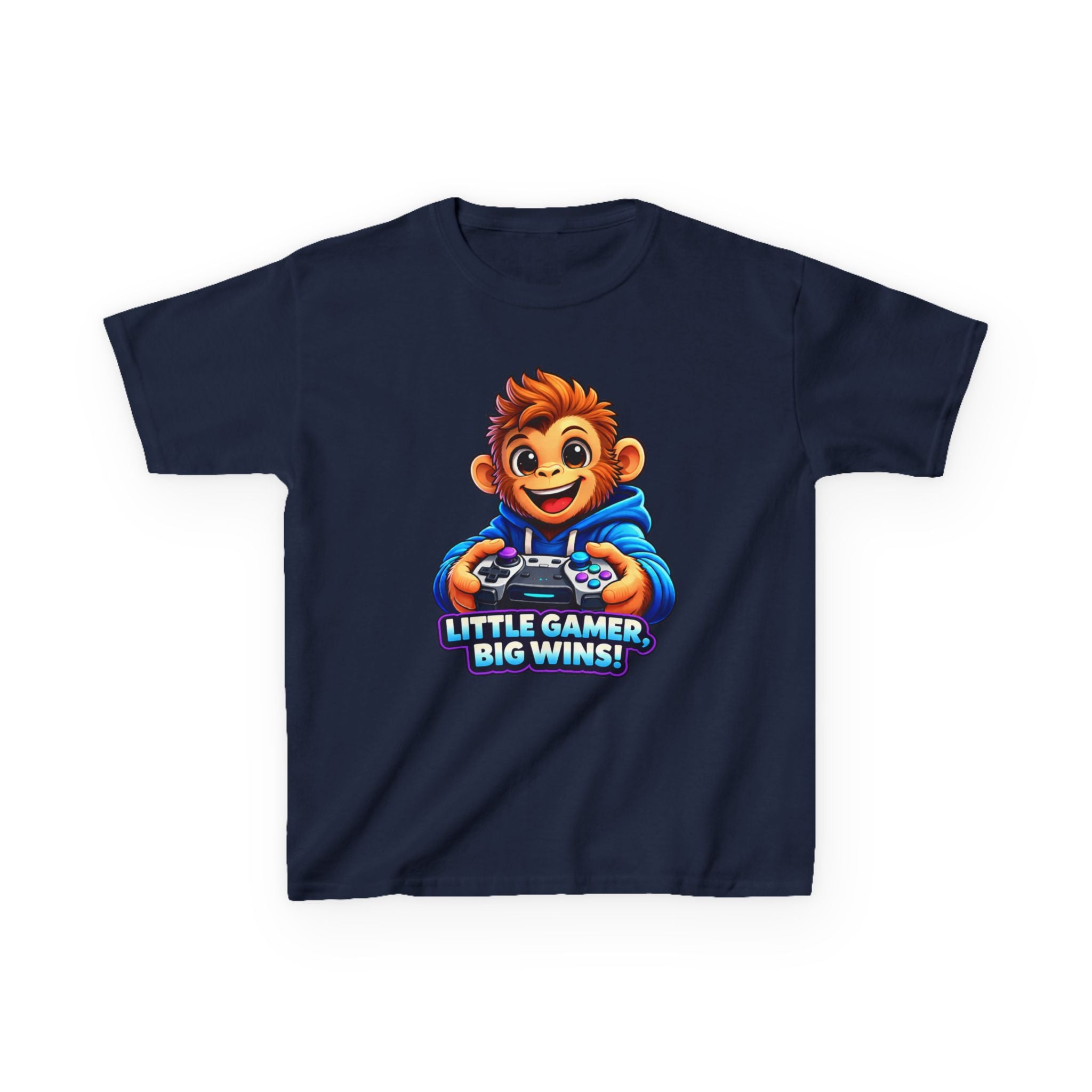 Kids Monkey T-Shirt — 'Little Gamer Big Wins!' Cartoon Monkey Gamer Graphic Tee