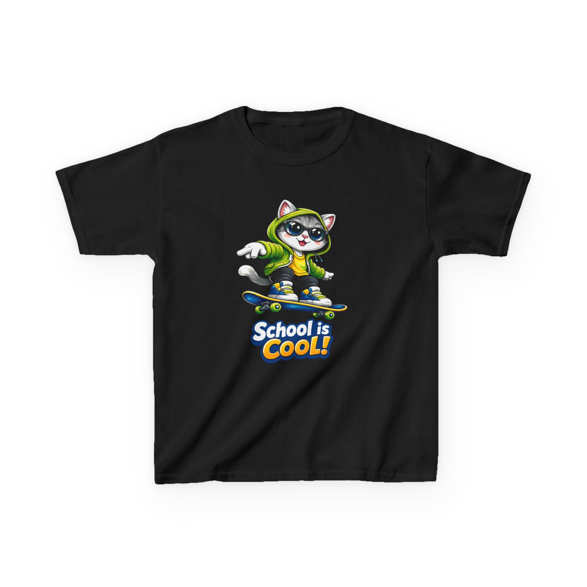 Kids Skateboard Cat T-Shirt – School is Cool Graphic Tee