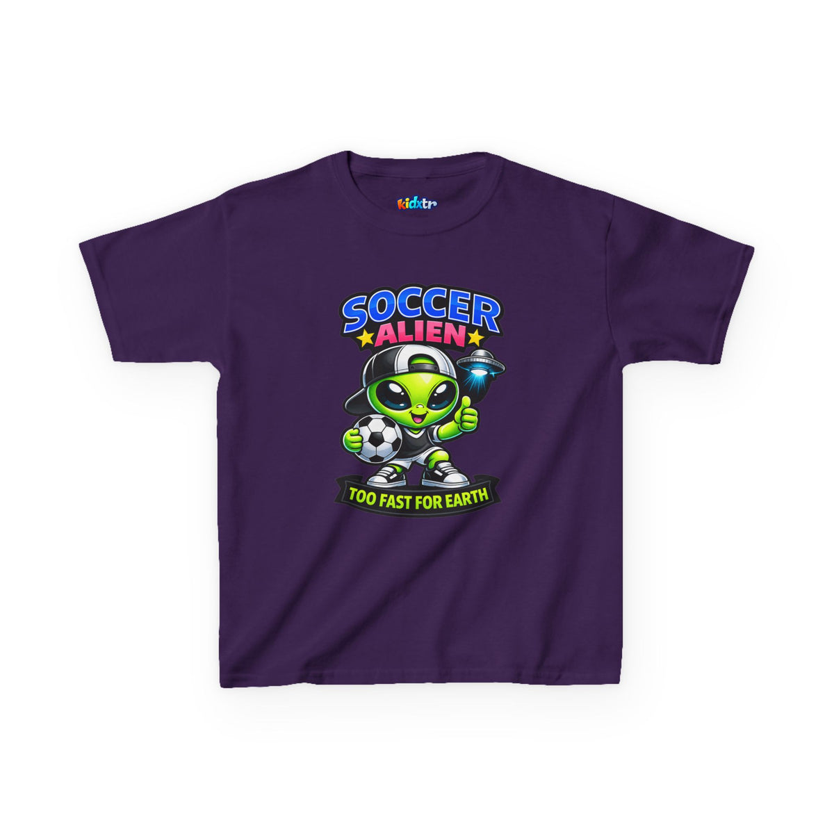 Kidxtr™ Kids Soccer T-Shirt — 'Too Fast for Earth' Alien Soccer Graphic Tee