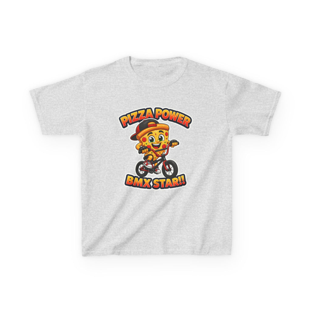Kids BMX T-Shirt — 'Pizza Power' Cute Pizza Character Riding Bike Graphic Tee