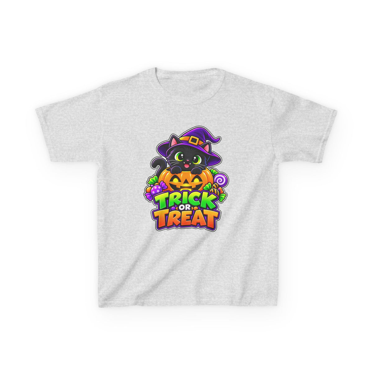 Kidxtr™ Kids Halloween T-Shirt — 'Trick or Treat' Black Cat in Pumpkin Graphic Tee