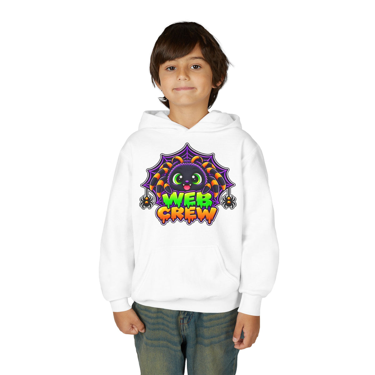 Kidxtr™ Kids Spider Hoodie — 'Web Crew' Cute Halloween Spider Graphic Hoodie
