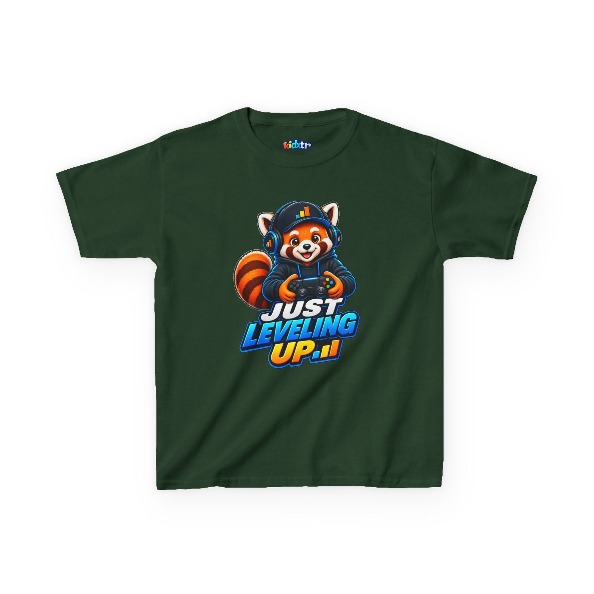 Kidxtr™ Kids Fox T-Shirt — 'Just Leveling Up' Gaming Fox Graphic Tee