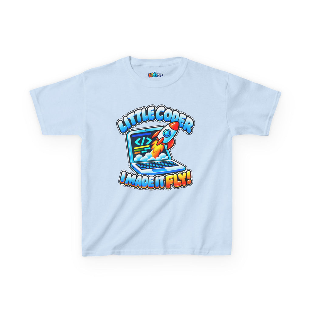 Kidxtr™ Kids Coder T-Shirt — 'I Made It Fly' Little Coder Robot Graphic Tee