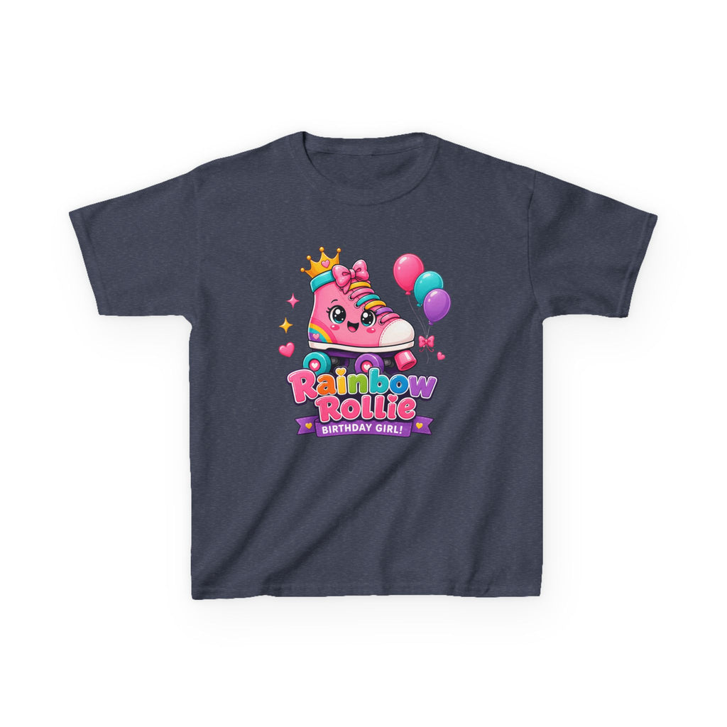 Kids Birthday T-Shirt — 'Rainbow Rollie Birthday Girl' Cute Princess Cake Graphic Tee