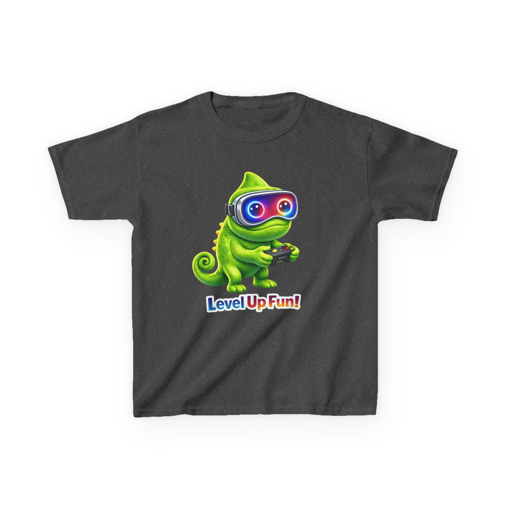 Kids Gaming T-Shirt — 'Level Up Fun!' Chameleon Gamer Graphic Tee