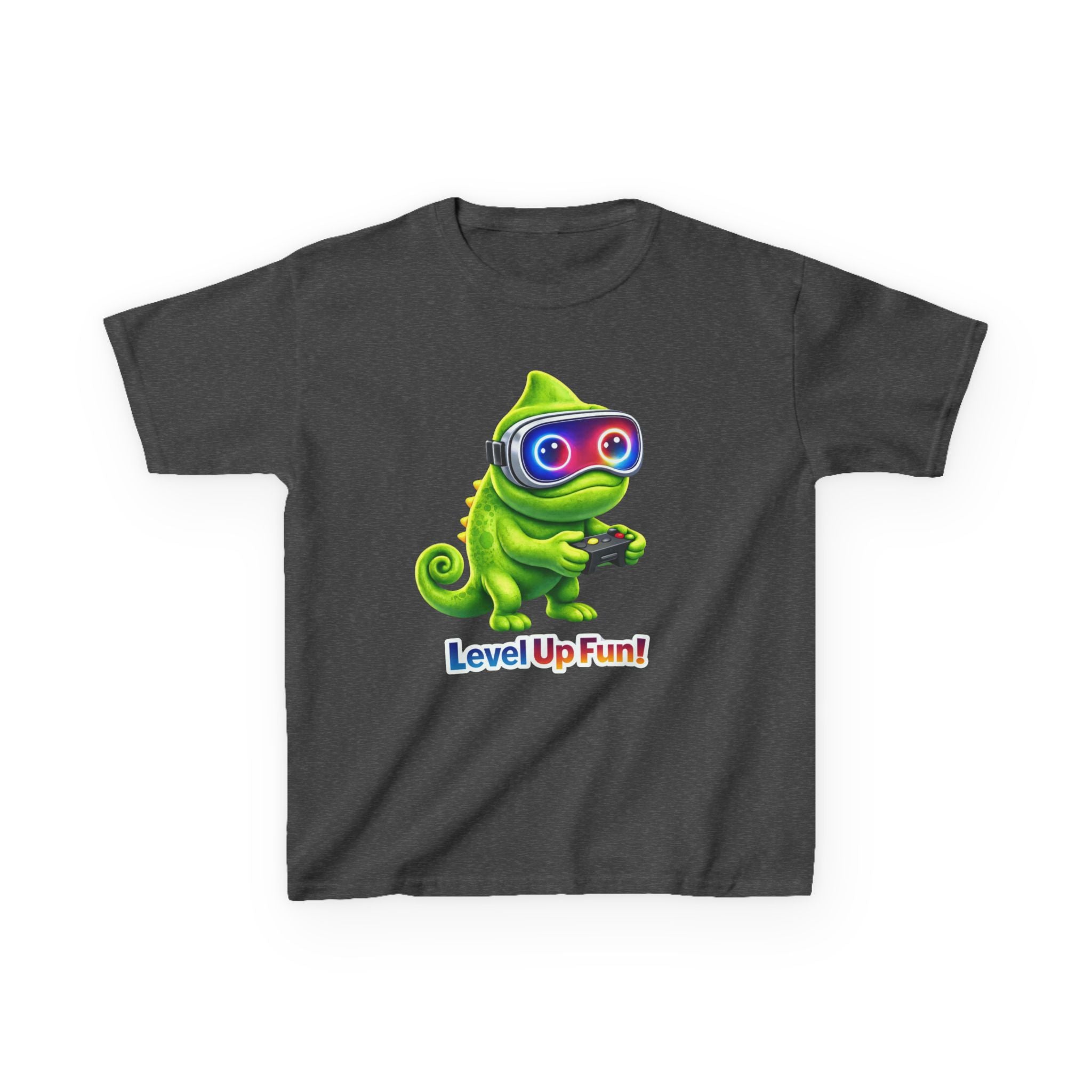 Kids Gaming T-Shirt — 'Level Up Fun!' Chameleon Gamer Graphic Tee