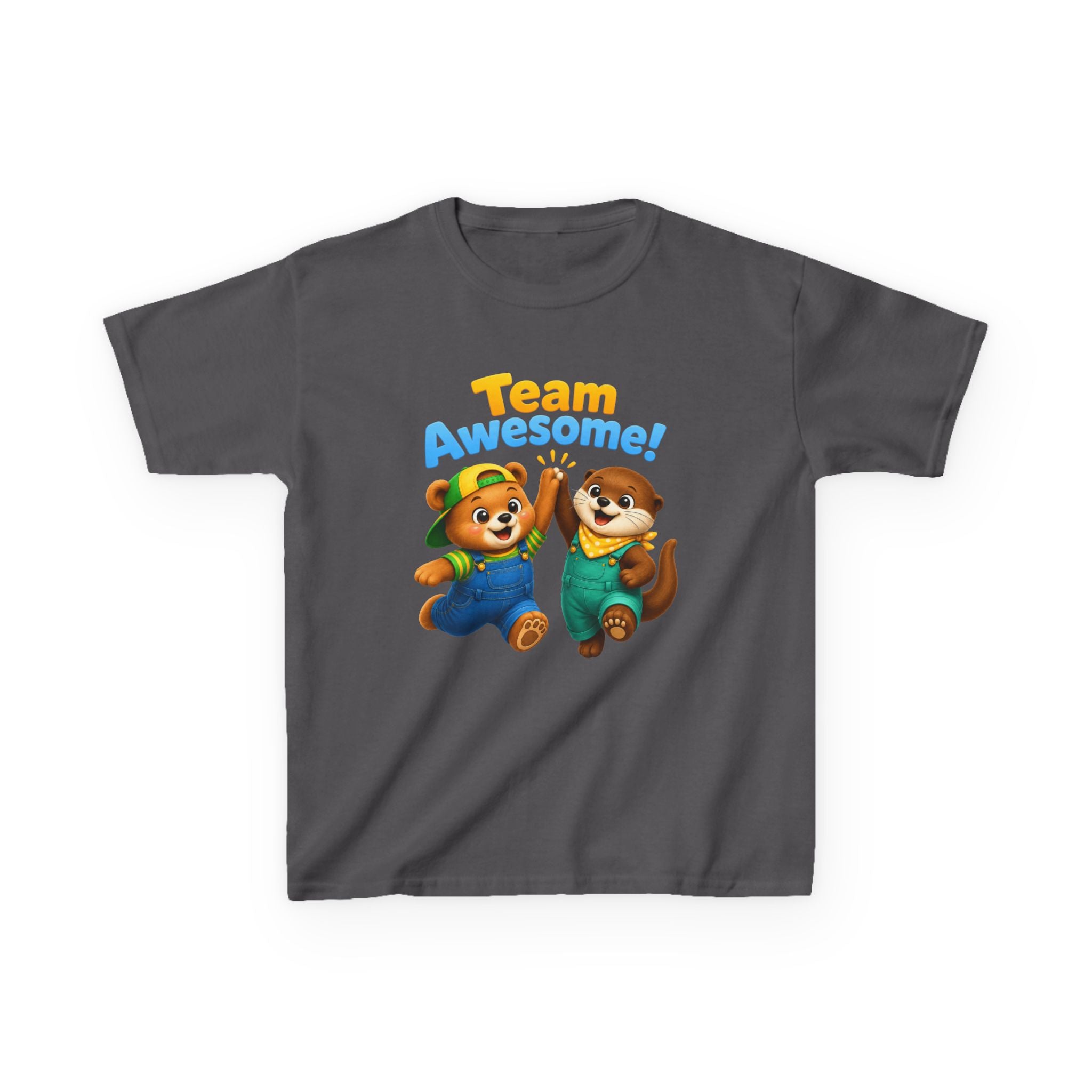 Kids Teamwork T-Shirt — 'Team Awesome!' High-Five Bear & Otter Graphic Tee