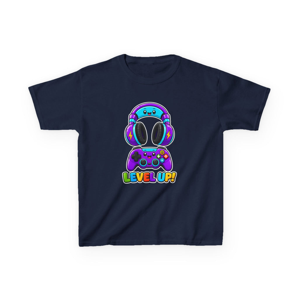 Kids Gaming T-Shirt — 'Level Up!' Colorful Controller & Headset Graphic Tee
