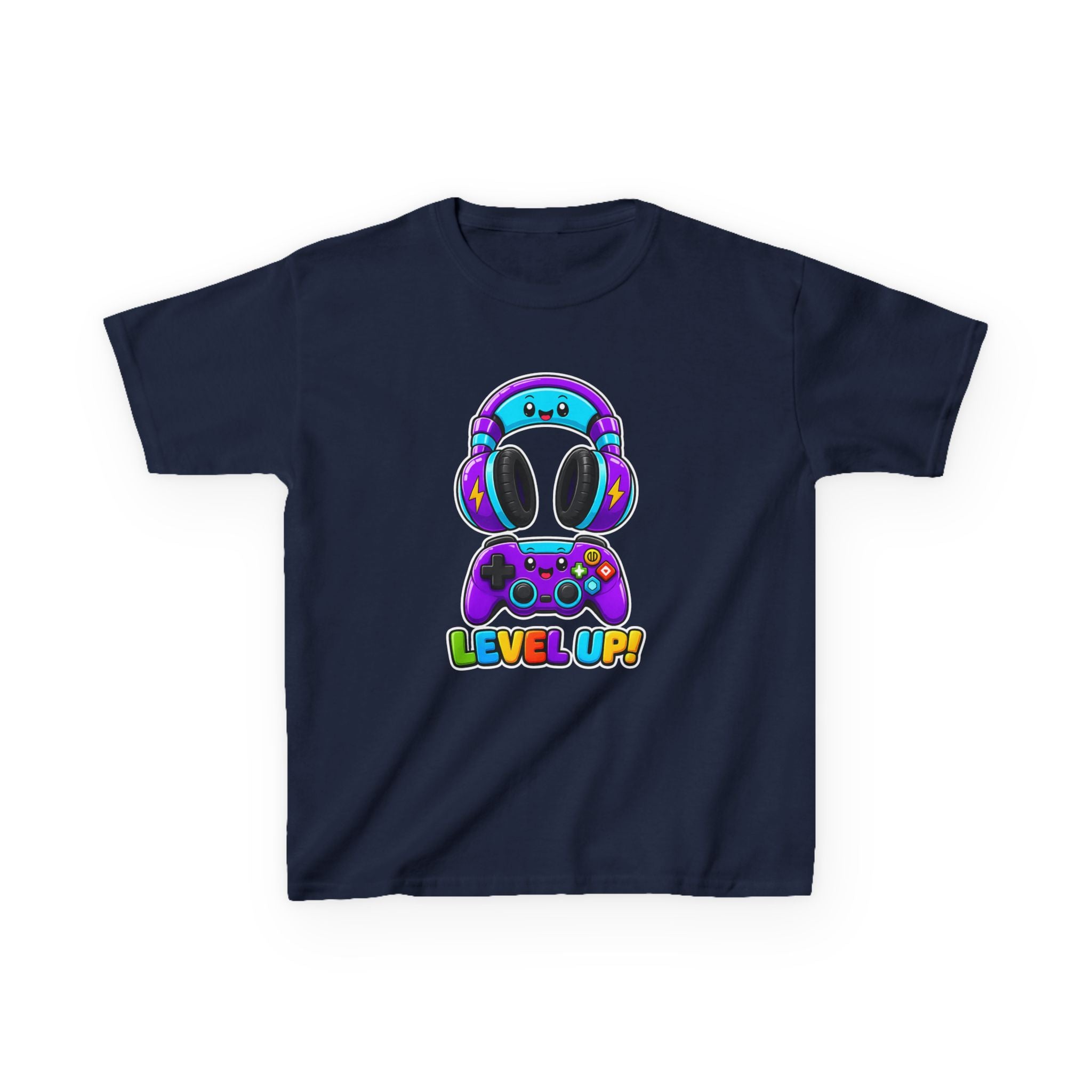 Kids Gaming T-Shirt — 'Level Up!' Colorful Controller & Headset Graphic Tee