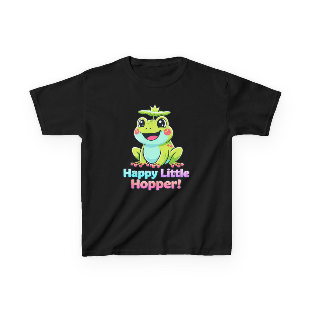 Kids Frog T-Shirt — 'Happy Little Hopper!' Cartoon Crown Frog Graphic Tee
