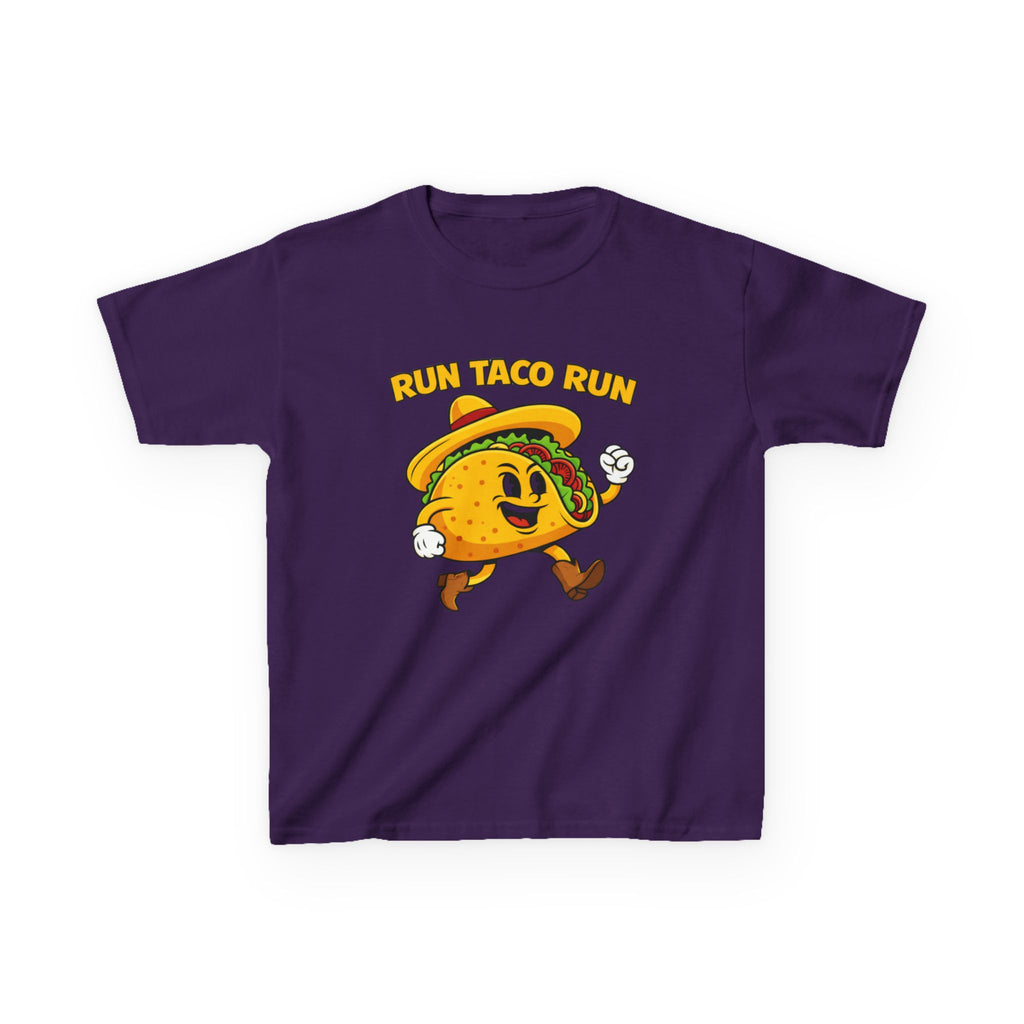 Kids Funny T-Shirt — 'Run Taco Run!' Cute Running Taco Graphic Tee