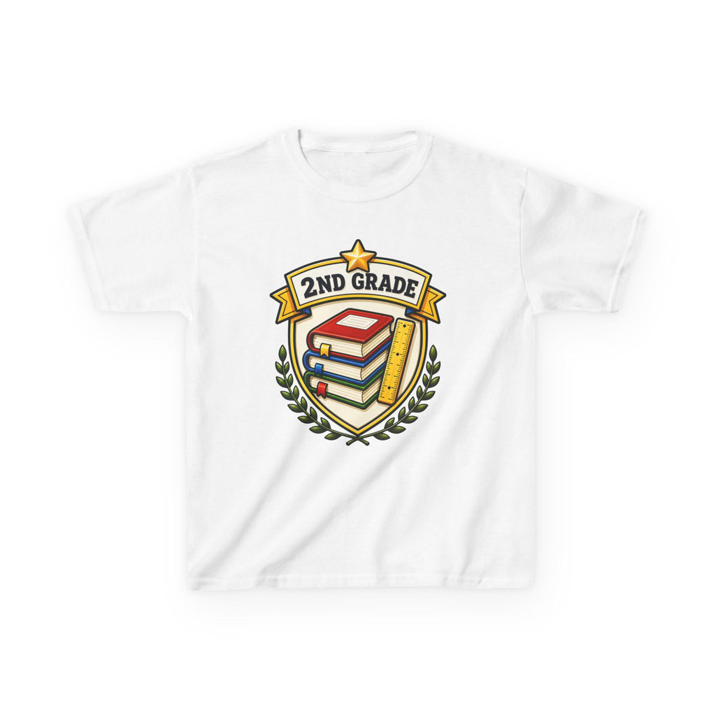 Kids 2nd Grade T-Shirt — 'Books & Ruler Badge' Back-to-School Graphic Tee